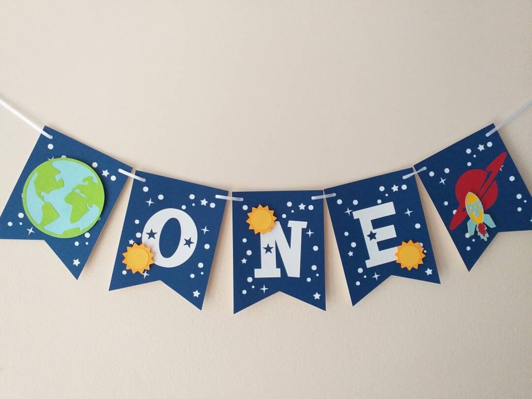 Outer Space Hgh Char Banner Planets Astronaut Rocket 1st Brthday Boy - View #5