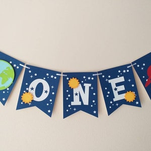 Space Banner. High Chair ONE Banner. I'm ONE Space Banner. Cake Topper. Astronaut Birthday Decorations. Outer Space. 1st Birthday Party.