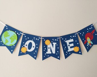 Space Banner. High Chair ONE Banner. I'm ONE Space Banner. Cake Topper. Astronaut Birthday Decorations. Outer Space. 1st Birthday Party.