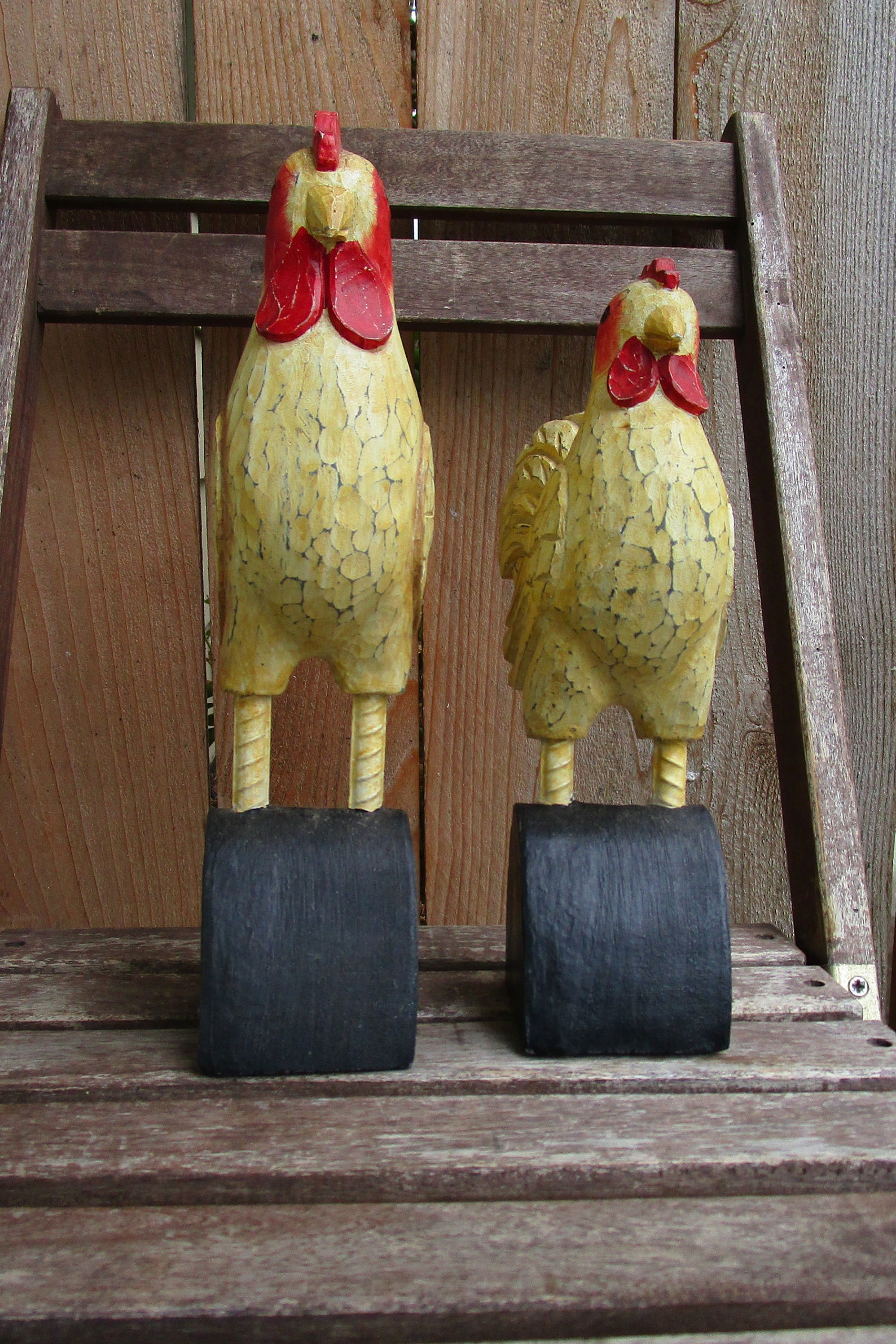 Resin Rooster Vintage Resin Rooster & Hen Chicken Figurines | Etsy