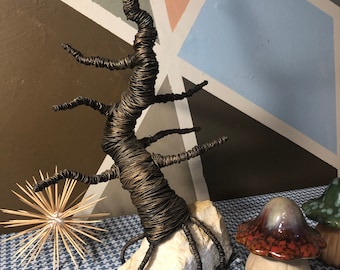 Wrapped Metal wire bonsai Tree on rock
