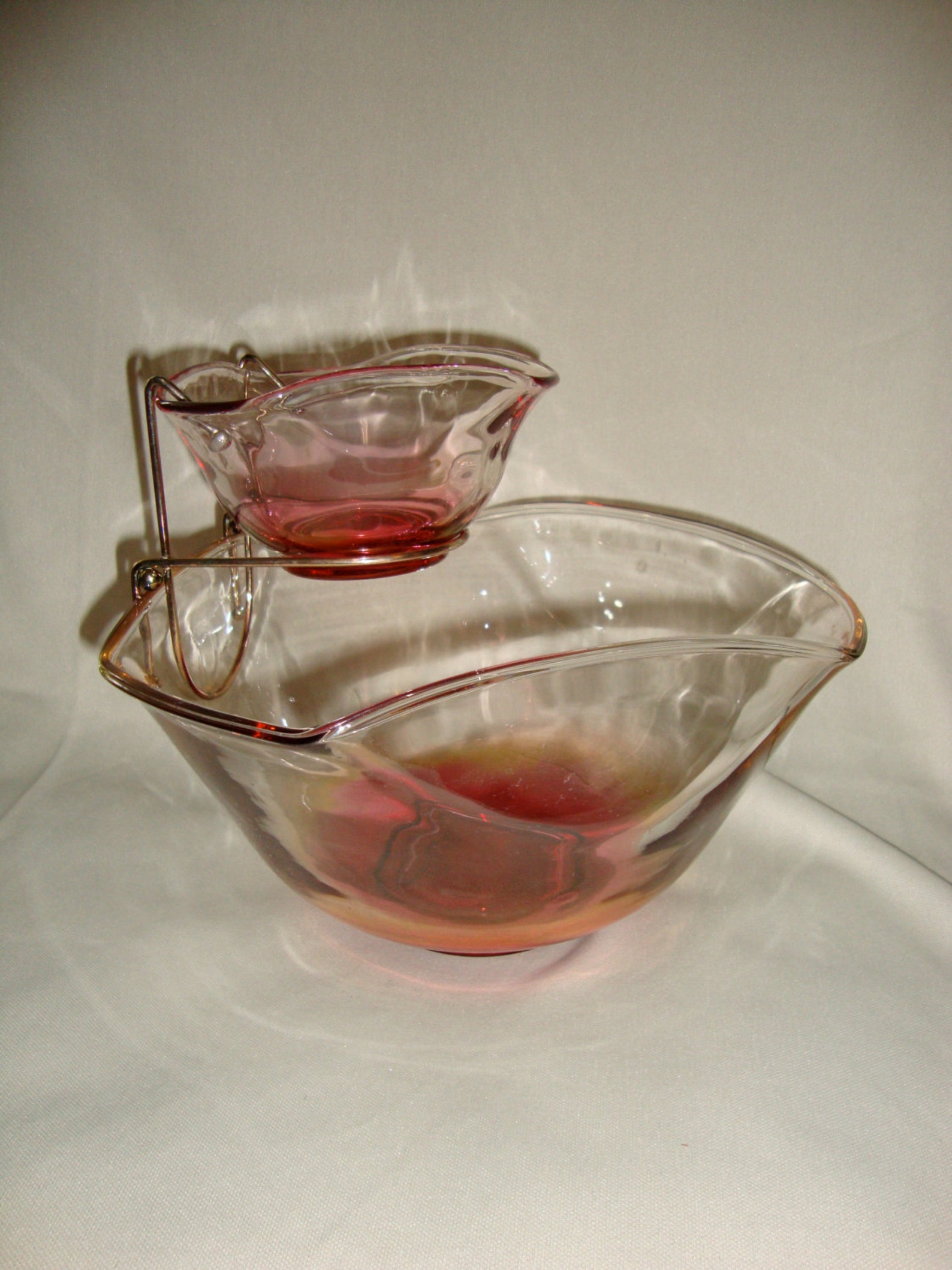 MCM chip and dip set Mid century Modern Raspberry vintage 2 Etsy