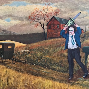 Leatherface Texas Chainsaw Massacre horror movie altered thrift store art print