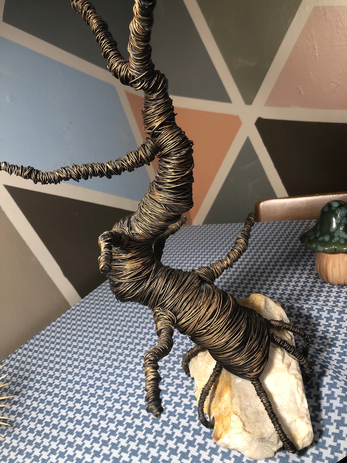 Wrapped Metal wire bonsai Tree on rock Etsy