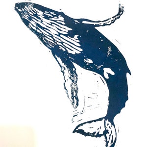 ザトウクジラのリノカットアートプリント 手刷り