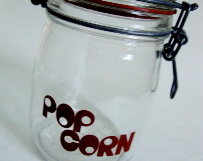 Great Retro Vintage Glass Popcorn Storage Jar Pop Corn Sealing Rubber
