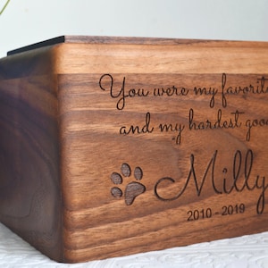 Personalized Pet Urn, Memorial Box, Dog, Cat, Walnut Wood, Custom Engraved, Cremation