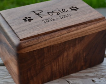 Pet Urn | Memorial Box | Walnut Wood| Cat | Dog | Rabbit |  Custom Engraved | Cremation Urn