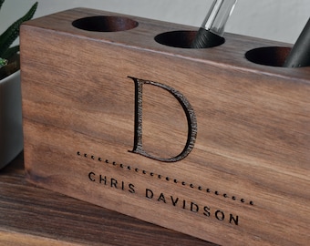 Personalized Office Gift | Pen Pencil Holder | Solid Walnut Wood | Custom Engraved | Man Gift | Boyfriend | Dad | Husband