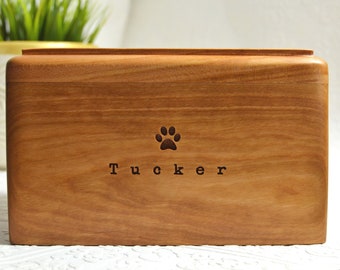 Simple Personalized Pet Urn, Memorial Box, Dog, Cat, Cherry, Walnut Wood, Custom Engraved, Cremation