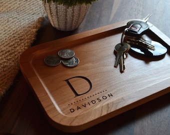 Man Gift | Catch-All | Cherry Wood | Coin Dish | Dad Gift | Gift for Him | 9" x 6"