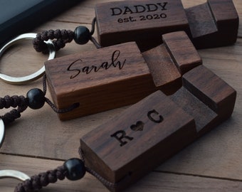 Phone Stand Keychain | Solid Walnut Wood | Personalized | Custom Engraved | Mother's Day | Dad Gift