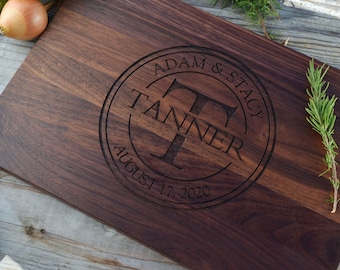 Walnut, Cherry, or Maple Wood Personalized Cutting Board | Cheese Board | Engraved Custom Wedding Gift | Anniversary Gift | Housewarming