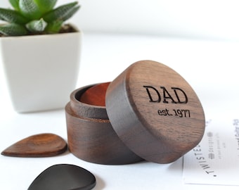 Dad Gift | 4 Hardwood Guitar Picks and Personalized Walnut Wood Box | Father's Day | Music Gift
