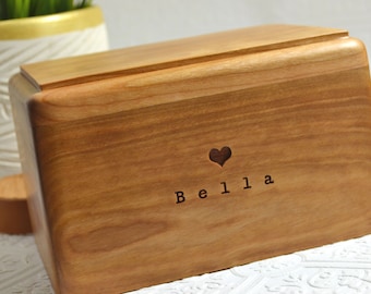 Personalized Pet Urn, Memorial Box, Dog, Cat, Cherry, Walnut Wood, Custom Engraved, Heart