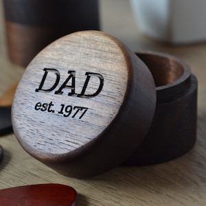 Dad Gift | Custom Walnut Wood Box and Guitar Pick | Grandpa Gift | Solid Hardwood | Engraved | Father&#39;s Day | Music Lover&#39;s Gift