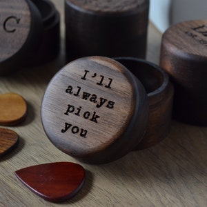 Personalized Walnut Wood Box and Guitar Picks | Dad Gift | Solid Hardwood | Engraved | Father&#39;s Day | Music Lover&#39;s Gift