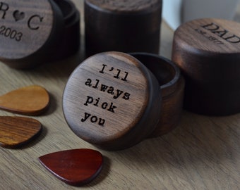 Personalized Walnut Wood Box and Guitar Picks | Dad Gift | Solid Hardwood | Engraved | Father's Day | Music Lover's Gift