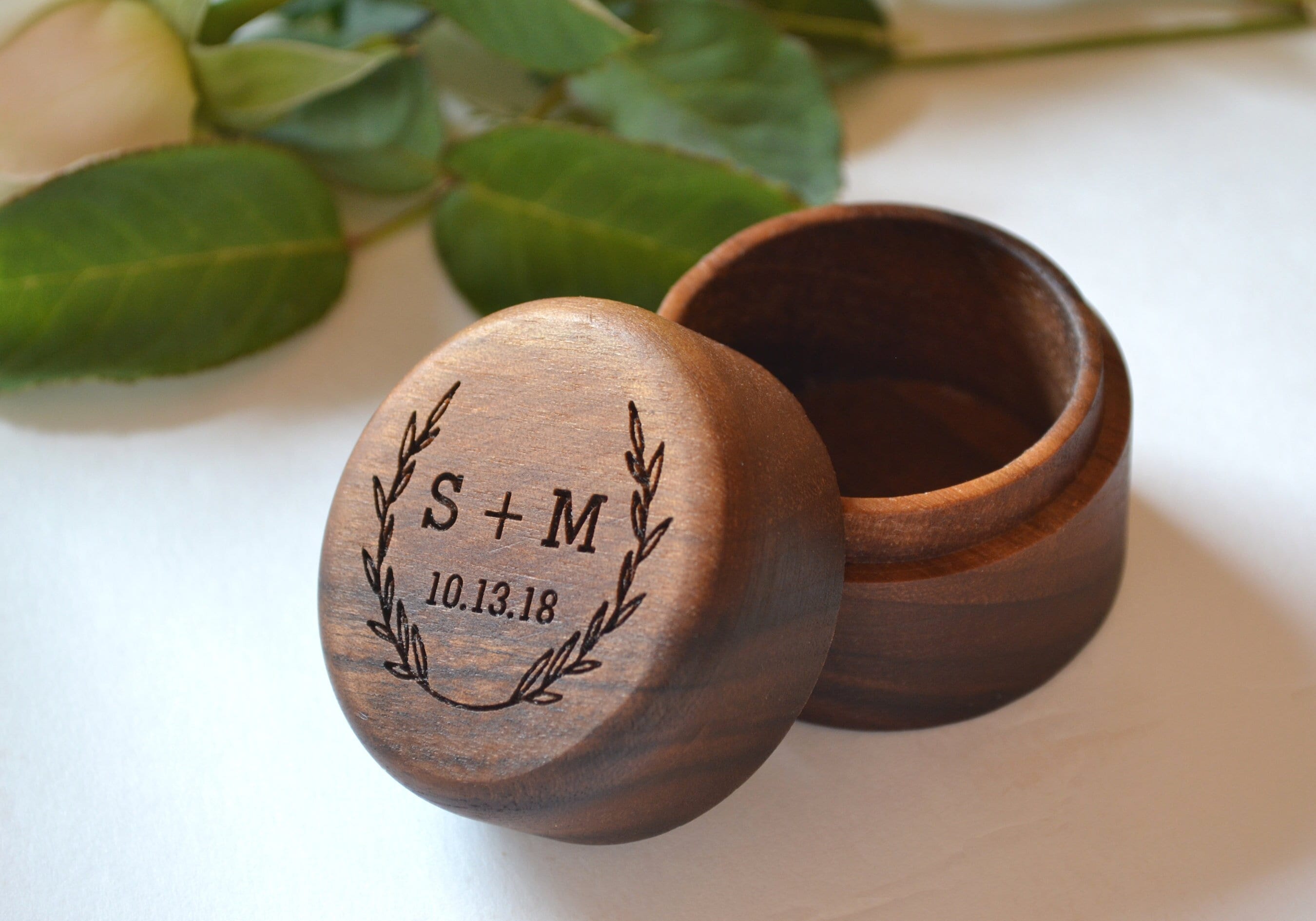 Personalized Ring Box | Solid Walnut Wood | Round Box | Trinket Box ...