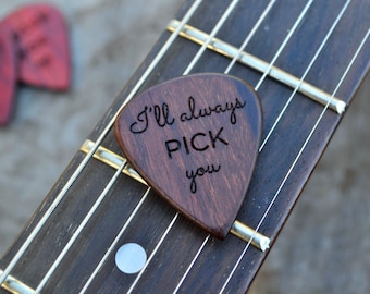 Personalized Guitar Pick, Solid Hardwood, Engraved, Music Lover's Gift, Valentine's Day