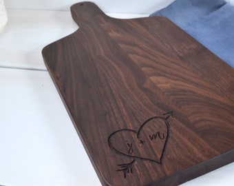 Carved Heart Engraved Charcuterie Board | Hardwood | | Custom Engraved | Wedding Gift | Anniversary | Paddle Cutting Board
