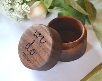 Wedding Ring Walnut Wood Box | Personalized Round Box | Trinket Box | Bride and Groom Gift | Ring Holder | Proposal | 2" round