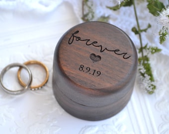 Round Walnut Wood Wedding Ring Box | Trinket Box | Wedding | Personalized Ring Holder | Proposal | 2" round