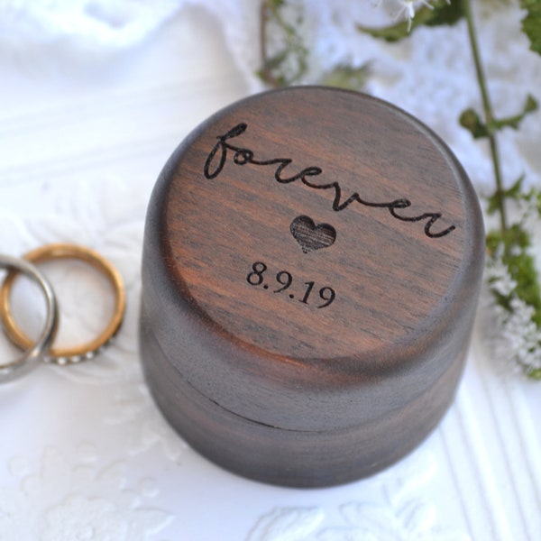 Round Walnut Wood Wedding Ring Box | Trinket Box | Wedding | Personalized Ring Holder | Proposal | 2" round