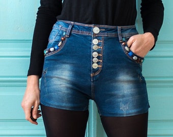 Denim Shorts Gloss Button