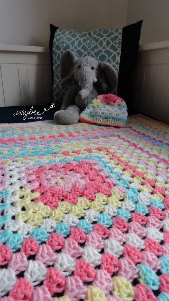 Crocheted Baby Blanket/afghan Geometric Square Multiple Color