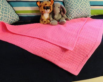 Couverture au crochet/afghane - Rose vif - Bébé fille - Couverture pour genoux