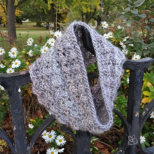 Pretty Crocheted Cowl with Lacy Shell Texture - Purple/Gray/Cream - Handmade Fall/Winter Accessory