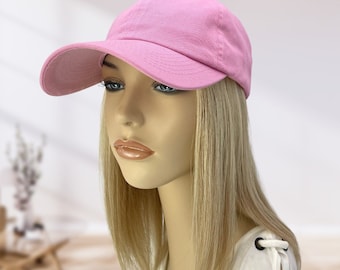 100% Human Hair! Chemo Hat. Women&#39;s Pink hat with Hair attached. Perfect for those who have lost their hair due to chemotherap