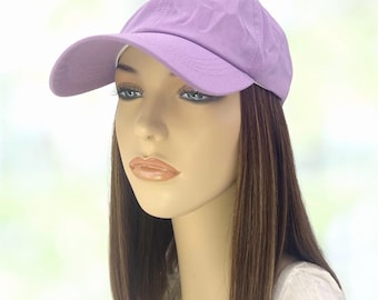 100% Human Hair! Chemo Hat. Women&#39;s Purple hat with Hair attached. Perfect for those who have lost their hair due to chemotherap