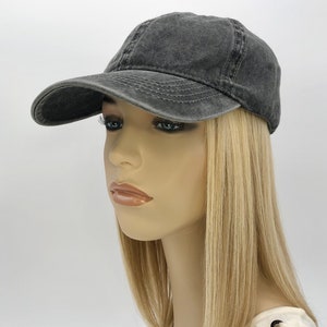 Gorra de béisbol con extensiones de cabello para mujer, gorra negra  ajustable unida con peluca sintética, 24 pulgadas de largo, cabello  ondulado negro