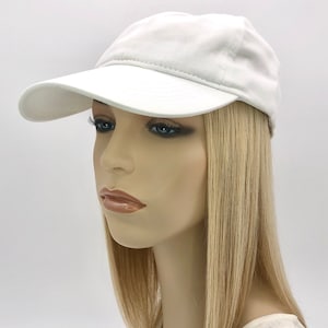100% Human Hair! Chemo Hat.  Women&#39;s White hat with Hair attached. Perfect for those who have lost their hair due to chemotherapy