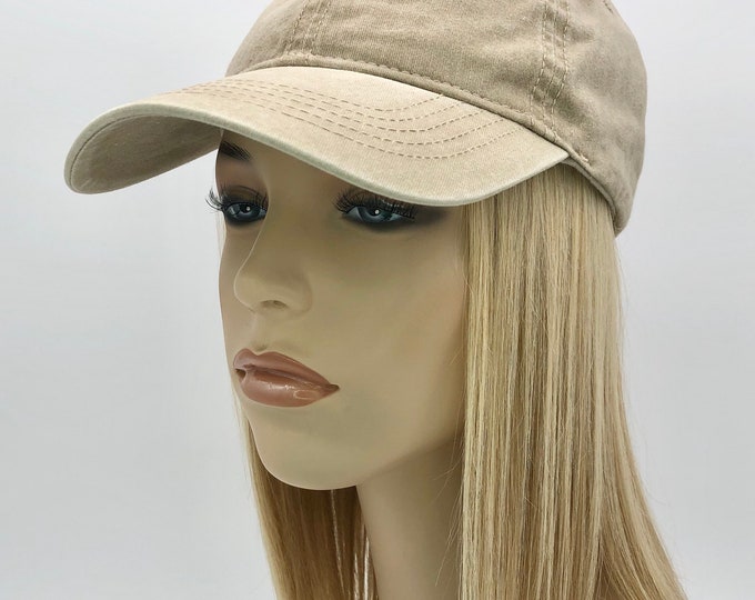100% Human Hair Chemo Hat. Women's Khaki Hat With Hair Attached ...