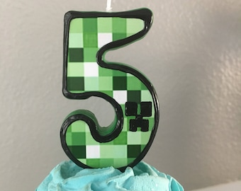 3 inch tall Minecraft Creeper birthday candle - any number!