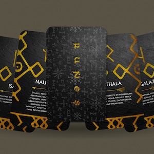 Oráculo de Runas Doradas - Cartas Nórdicas - 24 cartas - Oráculo - Cubierta de Oráculo - Adivinación - Herramientas de adivinación - Regalo de oráculo - Negro y Oro