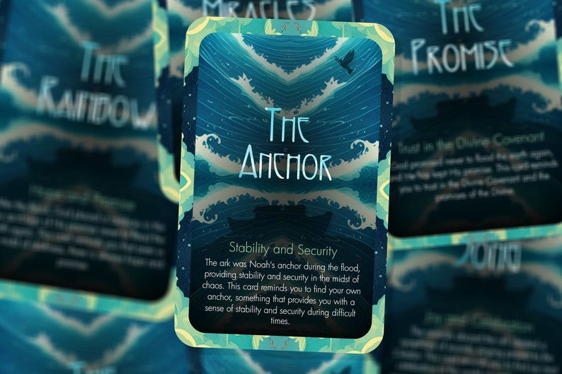 May include: A blue and green card with the text "The Anchor" and the words "Stability and Security". The card features a stylized image of a boat on a stormy sea.