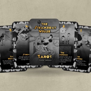 Tarô Steamboat Willie - Arcanos Maiores - Baralho de Tarô Mickie e Minnie - Adivinhação - Ferramentas de Adivinhação - Cartas Ilustradas