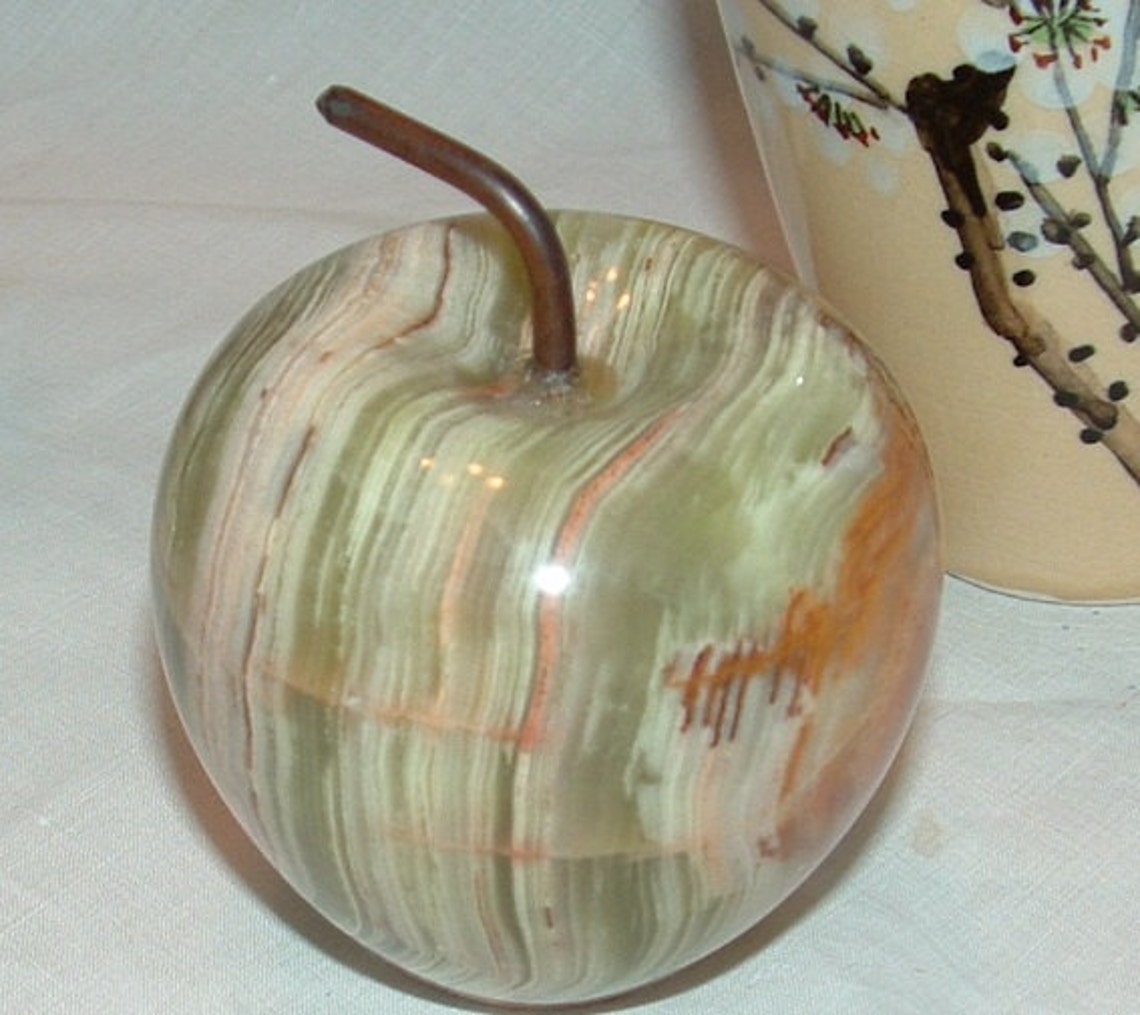 Green Alabaster Marble Stone Fruit Apple with metal stem Etsy
