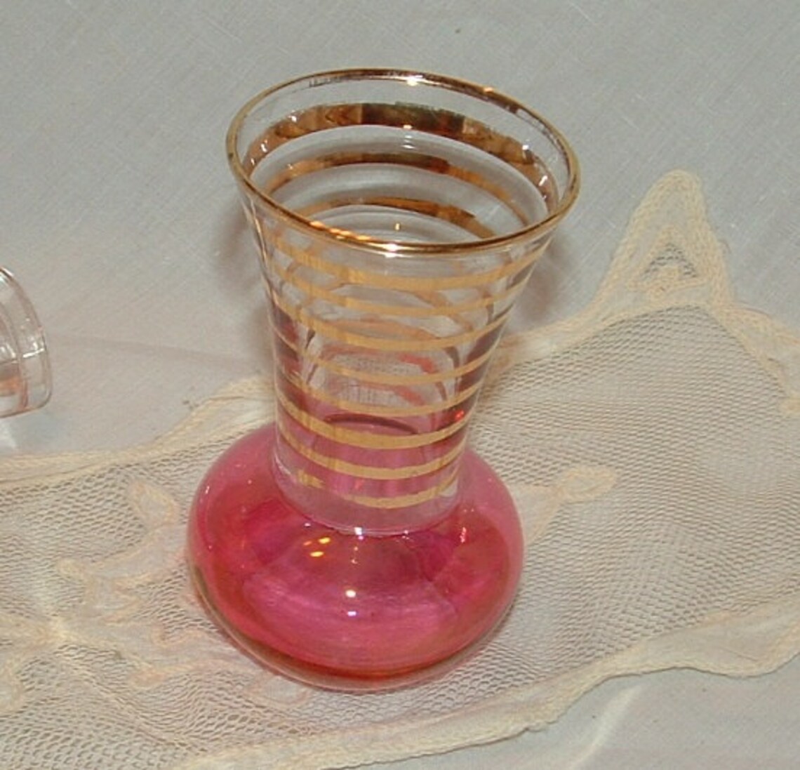 Antique Depression Glass Vase Cranbery Red gold stripes small Etsy