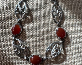 Vintage Carnelian art deco Sterling 7in chain link bracelet