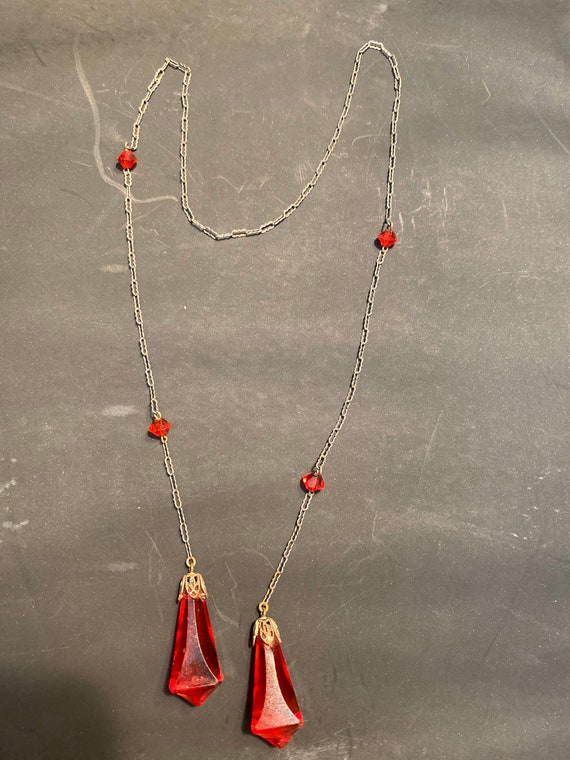 Vintage Retro large red drop crystal lariat type n