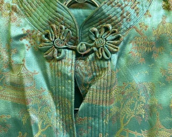 2pc Antique Vintage Chinese turquoise silk set.
