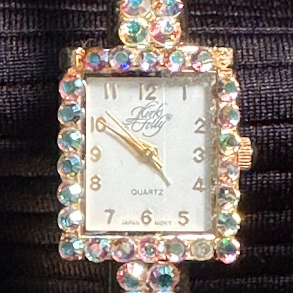 Eye catching Aurora Borealis Kirk’s Folly quartz cuff watch.