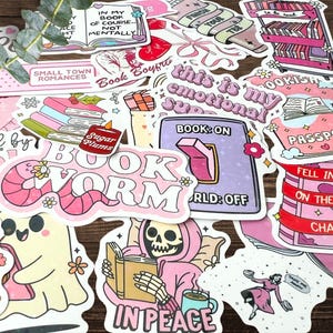 Pink Kindle Book Stickers | Bookish Girly Decals for Water Bottles, Laptop, Phone, E-book | Book Lover Present | Girly Book Reader Gift