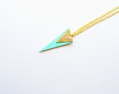SALE Eldon: Pastel mint green leather shard necklace with metallic gold contrast // geometric // retro futurism