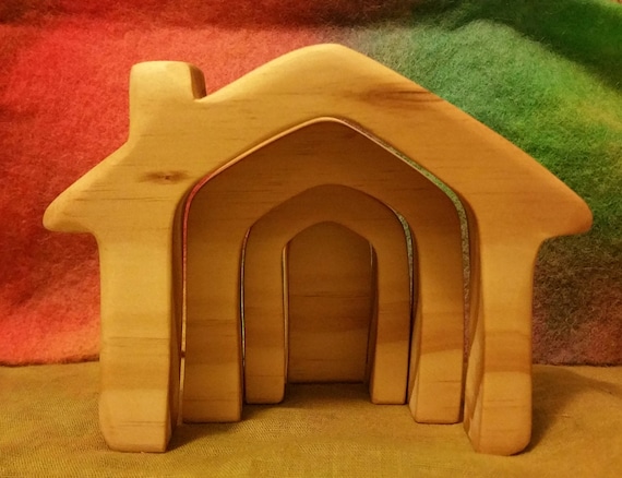 Waldorf Steiner Wooden Toy, Small Natural House Stacker - Etsy